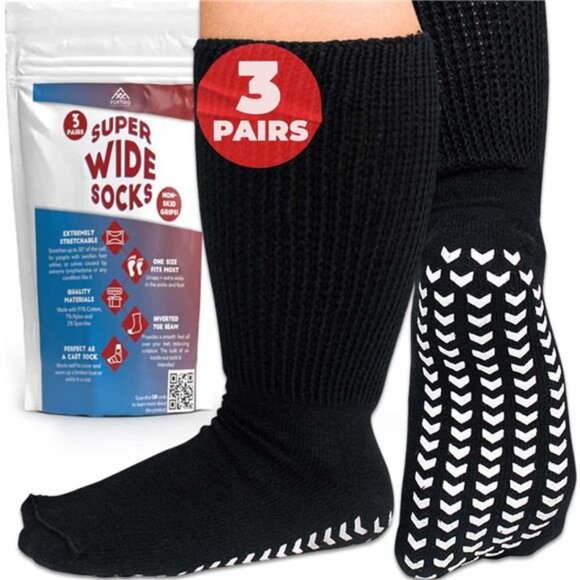 3 Pairs Extra Wide Socks for Swollen Feet, Diabetic Socks for Men, Non Slip Sock - Picture 1 of 7